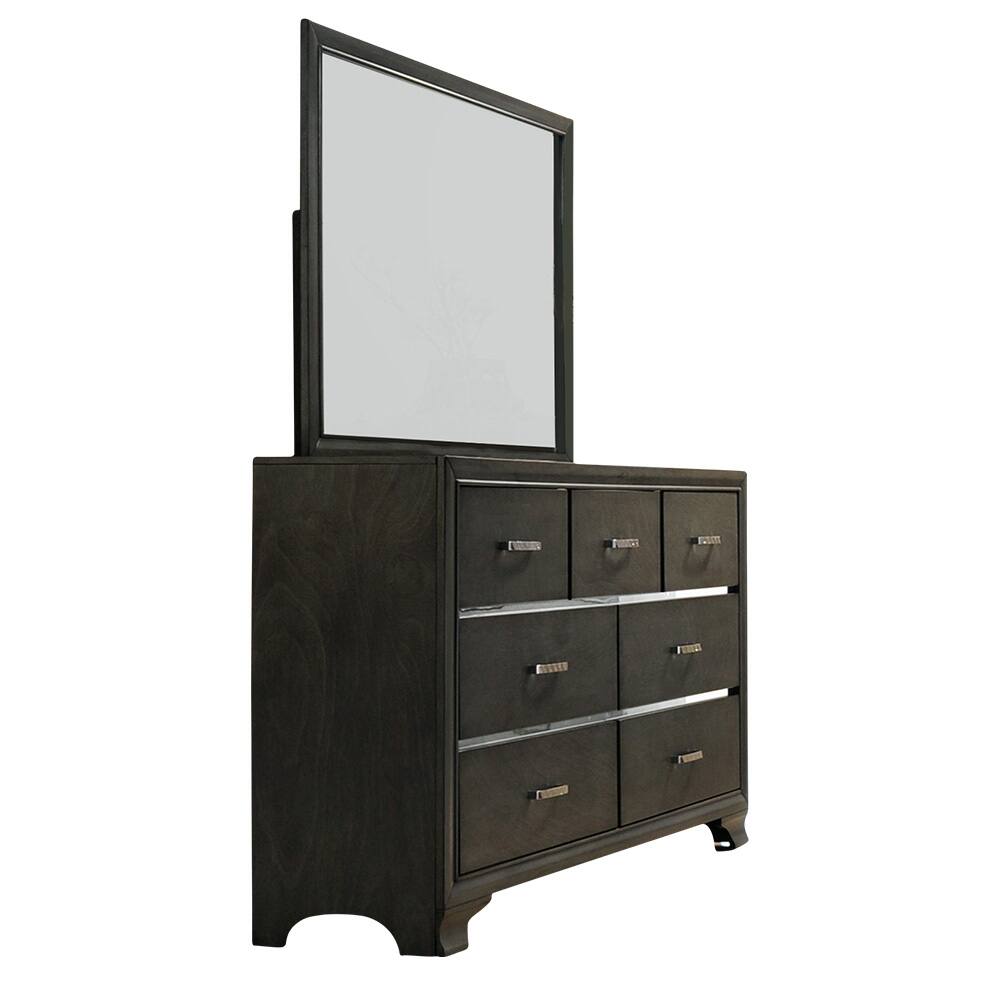 Alt View 4. Kings Brand Furniture - Kings Brand Furniture Oceana Gray Wood 7-Drawer Dresser with Mirror - Dark Grey.