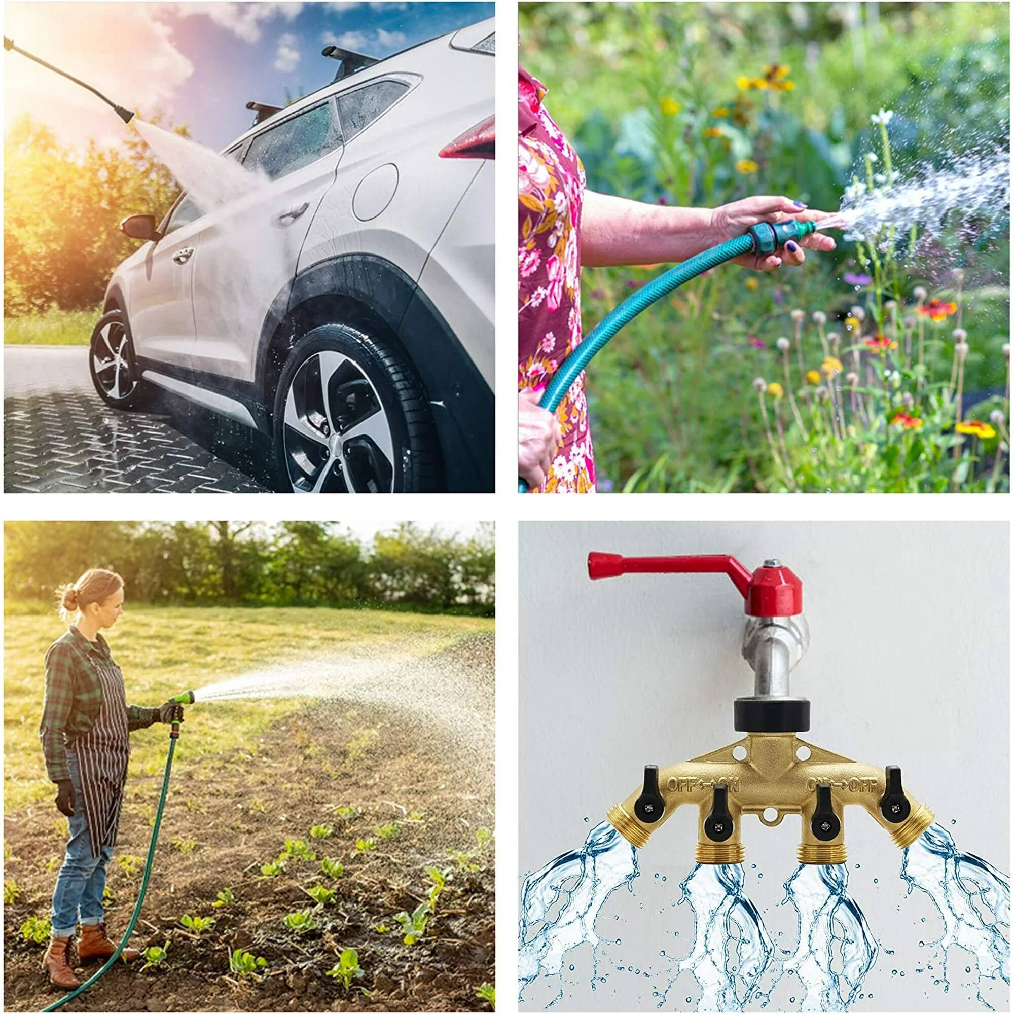 Alt View 2. MOVSSOU - Garden Hose Splitter Solid Brass Spigot Adapter Faucet Manifold with 4 Valves - Gold.