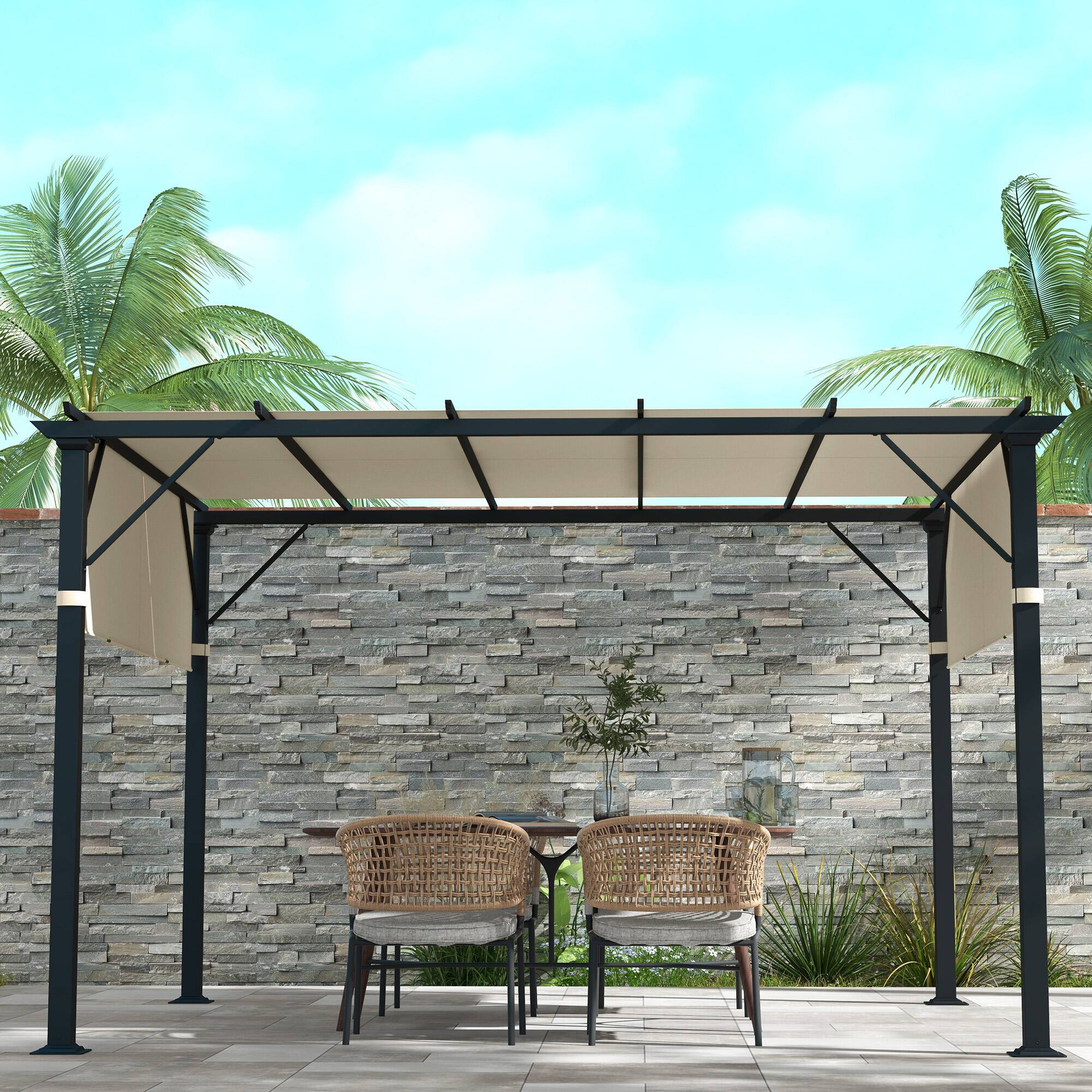 Alt View 4. Outsunny - 2 PCS 4 x 16ft Pergola Canopy Replacement, UV Protection Pergola Shade Cover, Easy to Install for 10 x 10ft - Cream White.