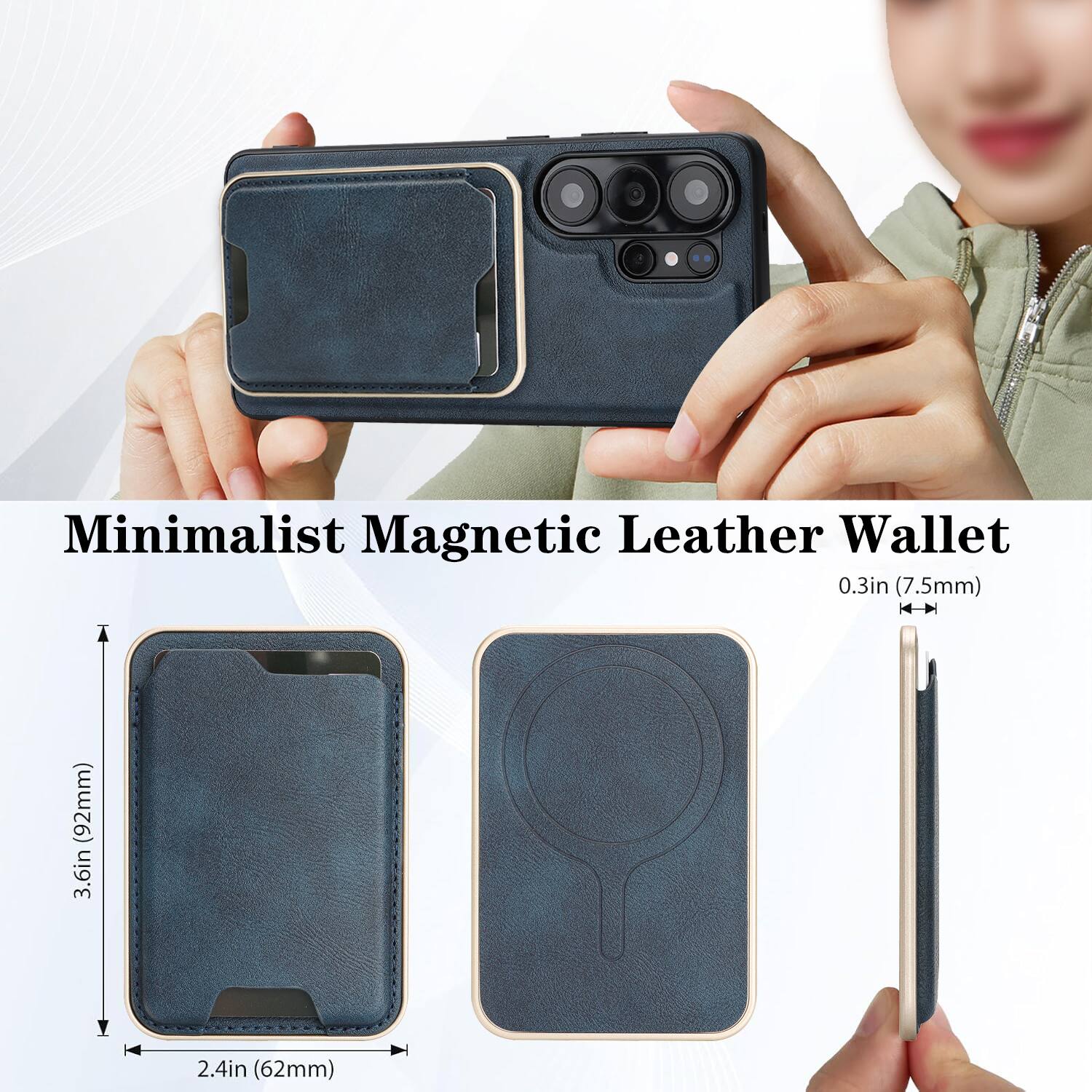 Minimalist Magnetic Leather Wallet  
0.3in (7.5mm)  
3.6in (92mm)  
2.4in (62mm)