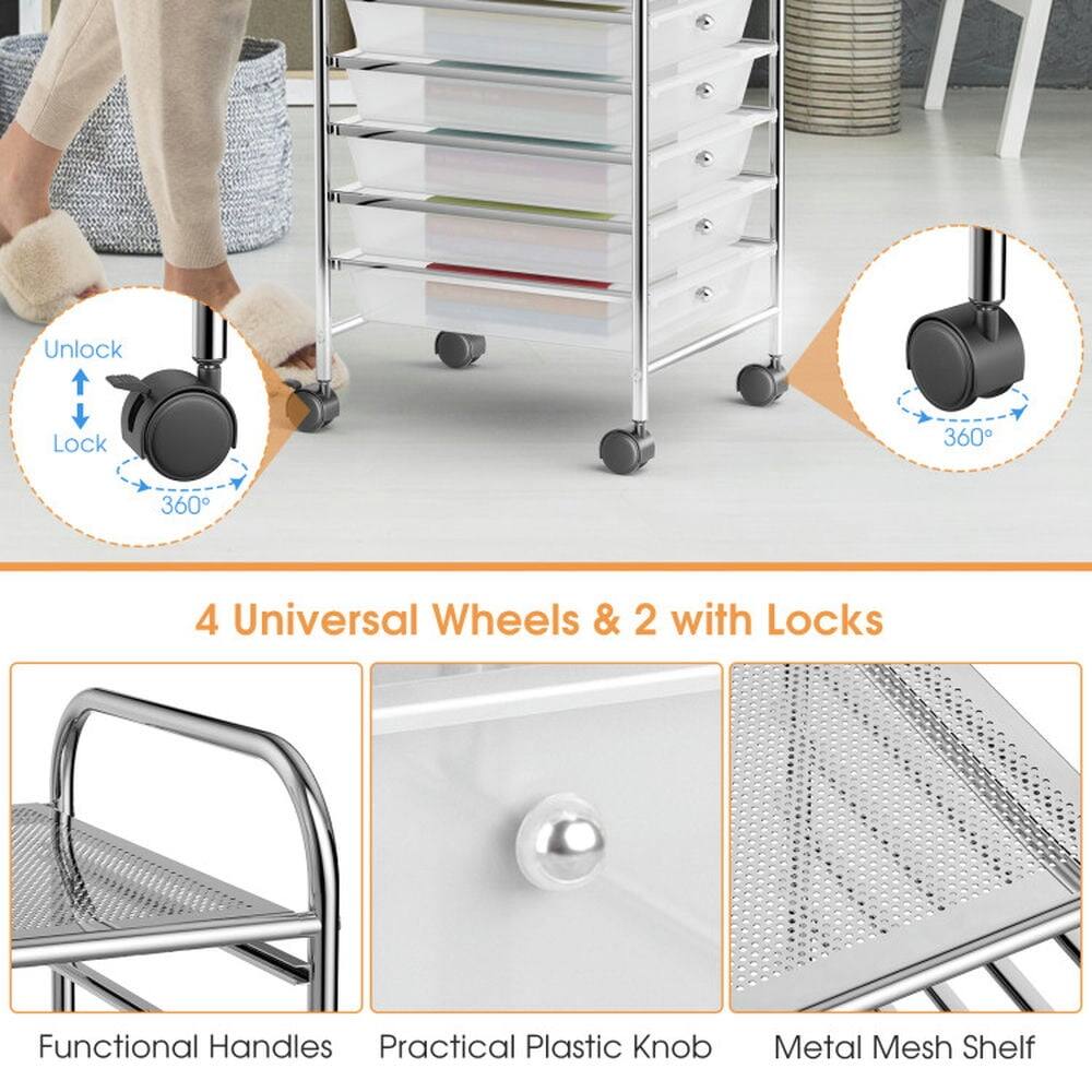 Unlock Lock 360° 360° 4 Universal Wheels & 2 with Locks Functional Handles Practical Plastic Knob Metal Mesh Shelf