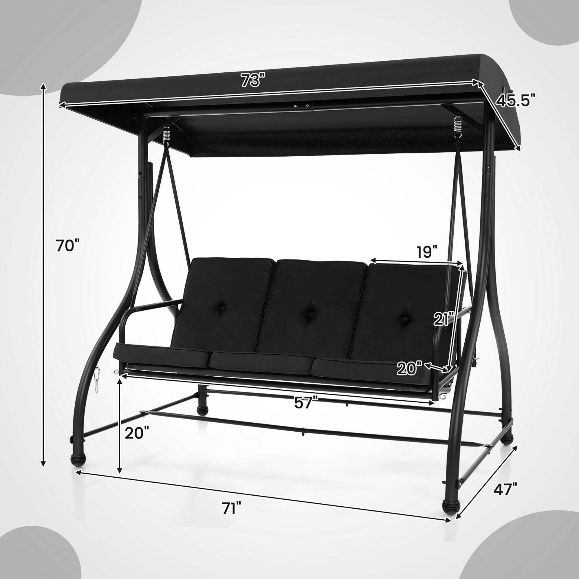 Alt View 2. Gymax - Gymax Converting Patio Swing Chair Porch Swing Bed w/Adjustable Canopy & Thickened Cushion Black - Black.