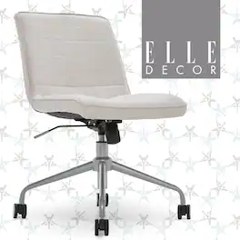 Elle Decor - Home Office Desk Chair with Lumbar Support Soft Fabric Conference Reception Chair with Adjustable Height & Tilt Swivels - French Ivory