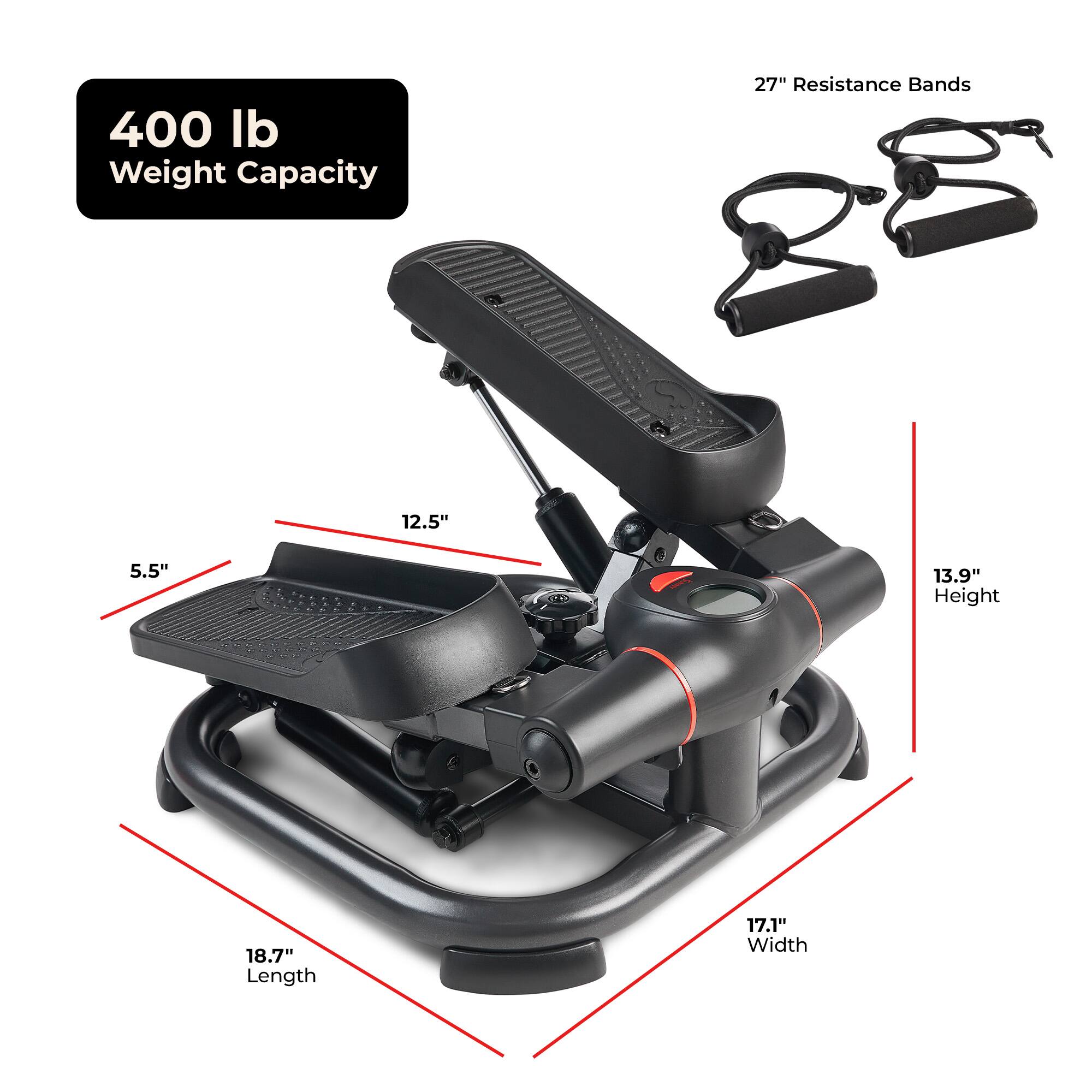 400 lb Weight Capacity  
27" Resistance Bands  
12.5"  
5.5"  
13.9" Height  
18.7" Length  
17.1" Width