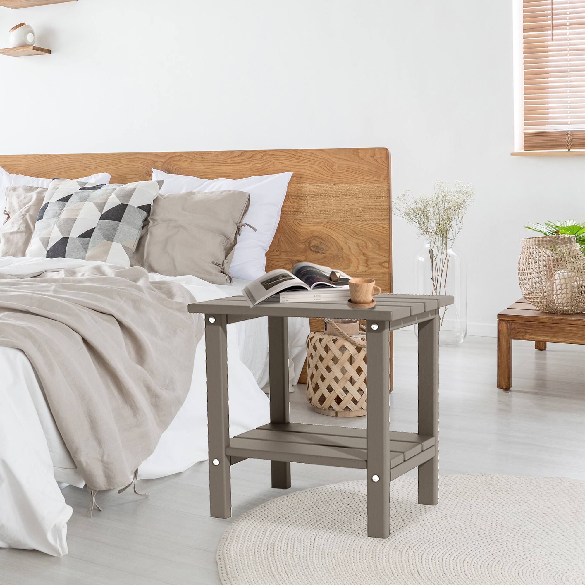 Left. Decksplore - 2-Tier HDPE Adirondack Side Table - Weatherproof Outdoor/Indoor Patio Side Table - Coffe.