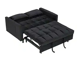 Trinkets Crazed - 3 in 1 Velvet Convertible Sleeper Sofa Bed, Futon Couches for Living Room with Side Pocket/Adjustable Backrest - Black