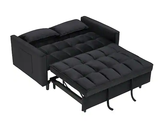 Front. Trinkets Crazed - 3 in 1 Velvet Convertible Sleeper Sofa Bed, Futon Couches for Living Room with Side Pocket/Adjustable Backrest - Black.