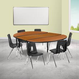Emma + Oliver - 86" Oval Wave Collaborative Laminate Activity Table Set with 16" Student Stack Chairs - Oak