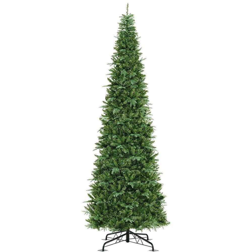 Resenkos - 12-Ft Tall Pre-Lit Hinged Artificial Christmas Tree - Green