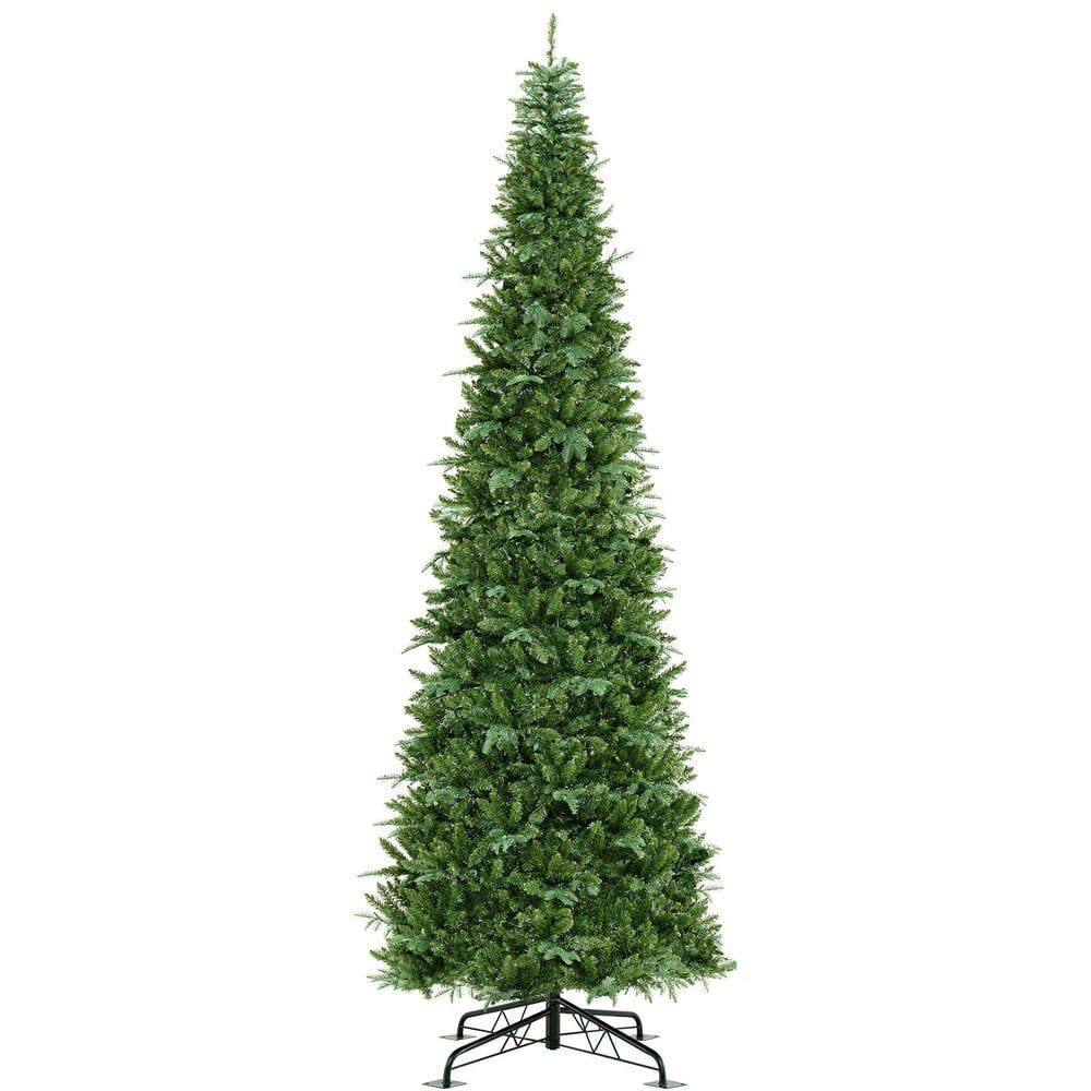 Front. Resenkos - Resenkos 12-Ft Tall Pre-Lit Hinged Artificial Christmas Tree, Green - Green.
