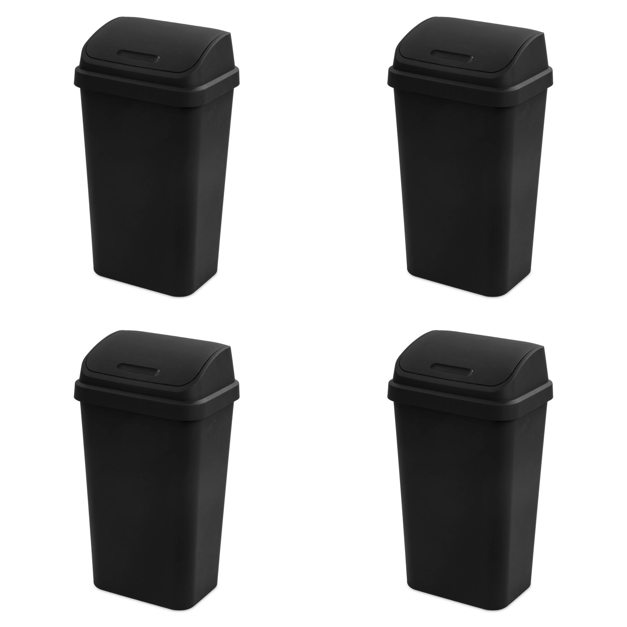 Front. Sterilite - Sterilite 13 Gallon Swing Top Lidded Wastebasket Kitchen Trash Can, Black 4 Pack - Black.