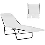 Front. Outsunny - Folding Chaise Lounge Chair, Pool Sun Tanning Chair, Outdoor Lounge Chair with Reclining Back, Breathable Mesh Seat - Cream White.