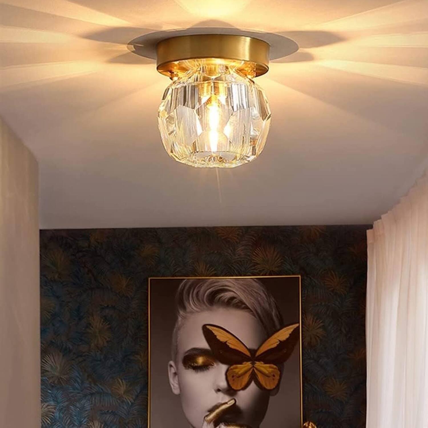 Alt View 1. Umeiluce - 1-Light 4.7" Crystal Flush Mount Ceiling Light - Brass.