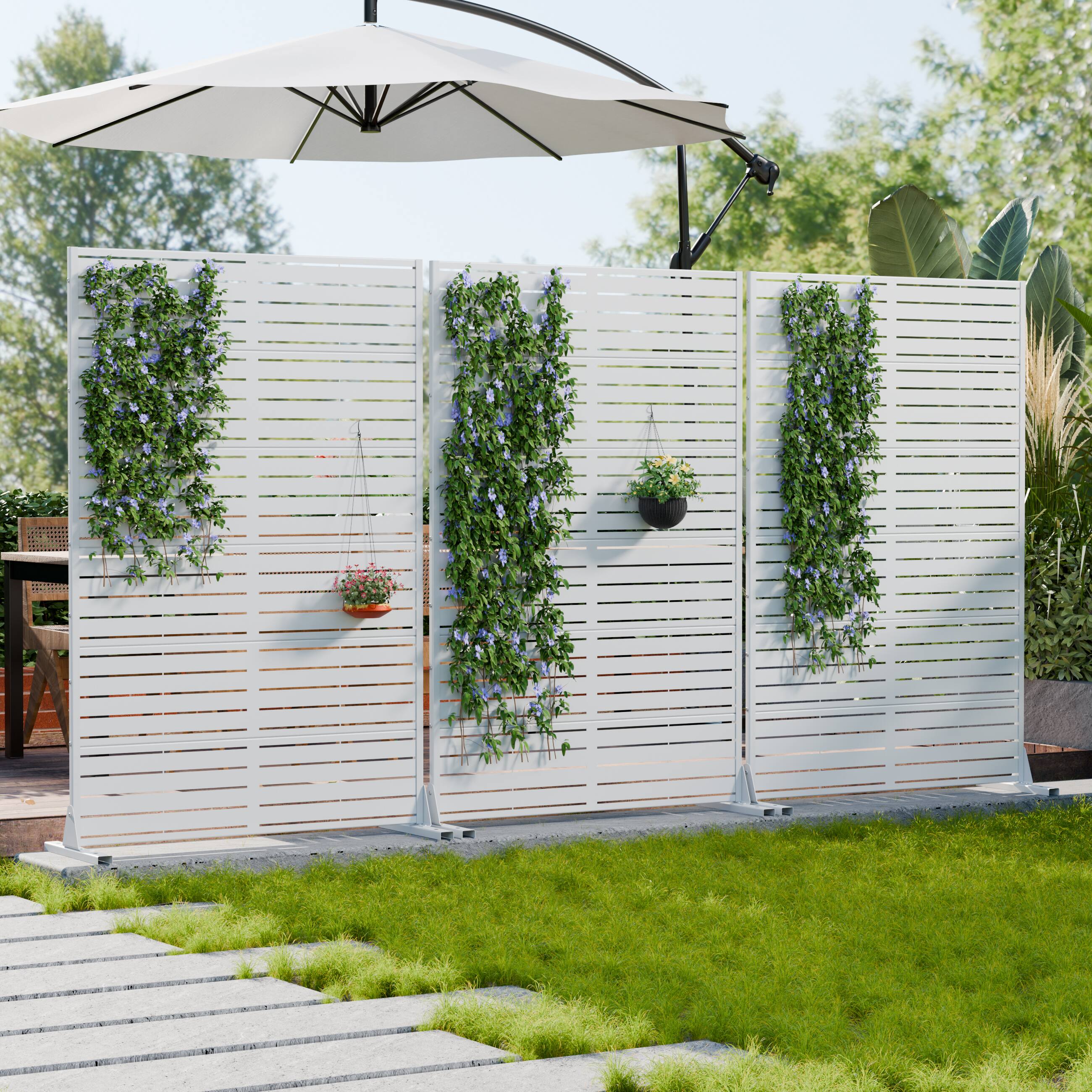 Alt View 1. PexFix - 2-Panels Outdoor Privacy Screen Metal Privacy Fence Panels Modular Windproof Screen Decorative Divider for Patio Garden - White.