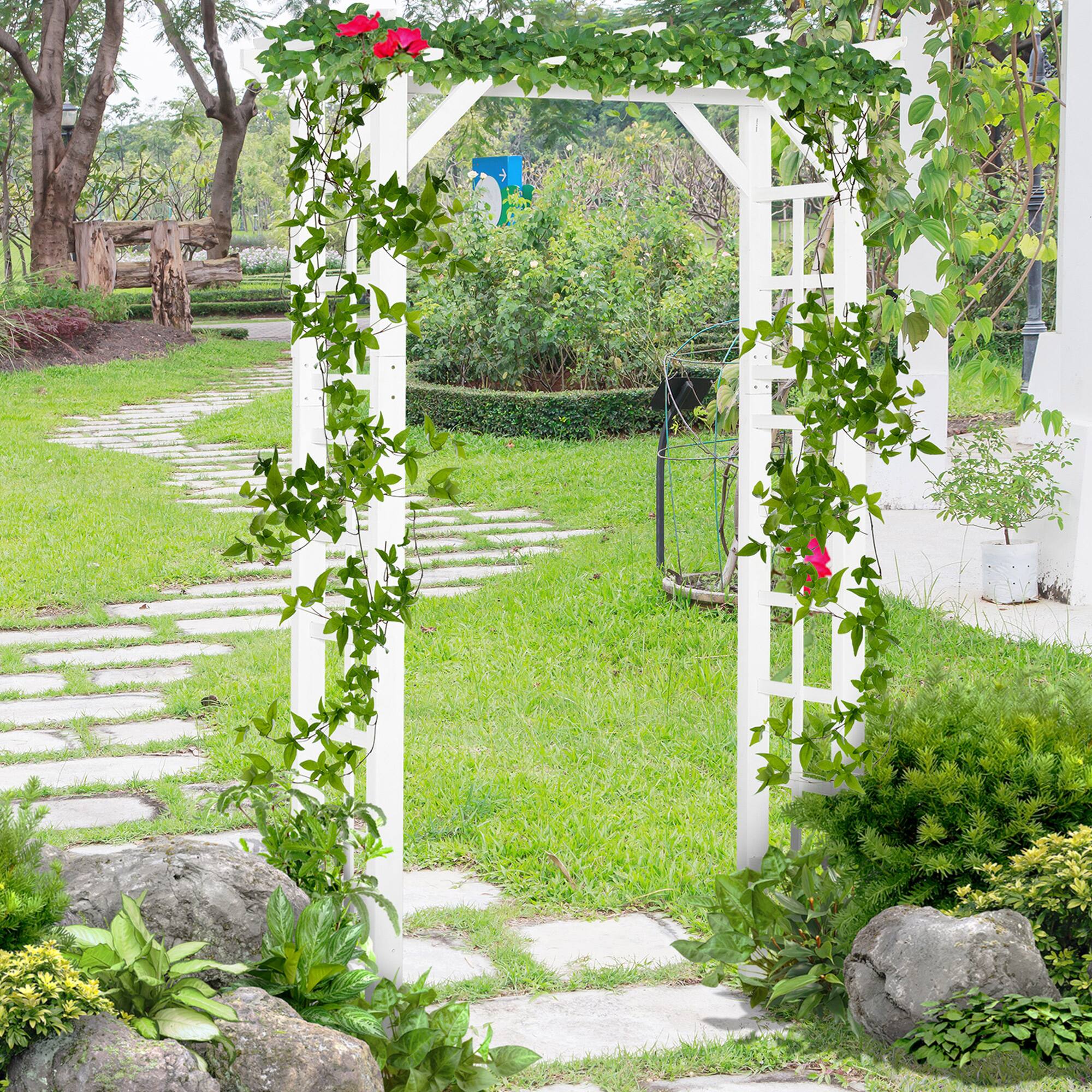 Alt View 1. Outsunny - 85" Wooden Garden Arbor for Wedding and Ceremony, Outdoor Garden Arch Trellis for Climbing Vines - White.