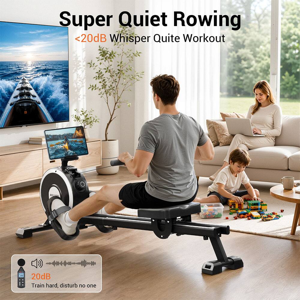 Super Quiet Rowing  
<20dB Whisper Quite Workout  

20dB Train hard, disturb no one