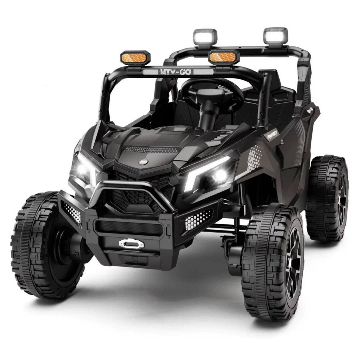 Angle. Wisairt - 24V 4WD Kids UTV Rid On Car, Extra-Wide 2-Seater with Parent Remote, Music & LED Lights - Black.