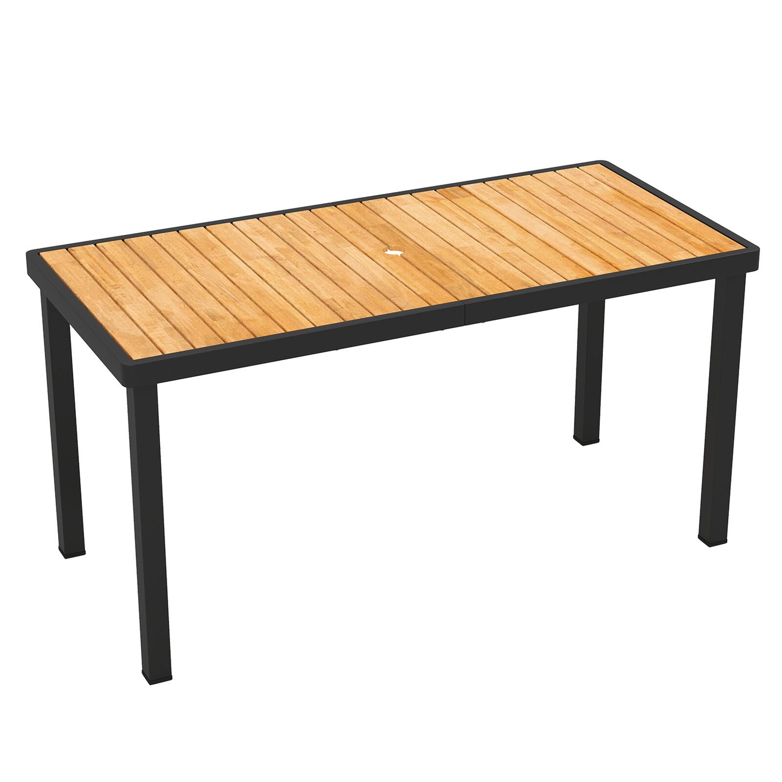 Alt View 9. Gymax - Gymax Acacia Wood Outdoor Dining Table Rectangular Patio Table w/ 1.97'' Umbrella Hole - Black.