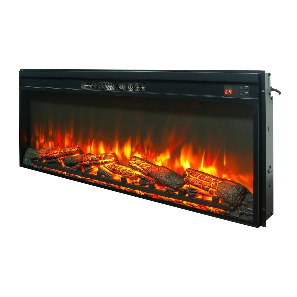 Back. Loheer - Loheer 42 inch electric fireplace insert ultra thin heater with log set - Antique Black.