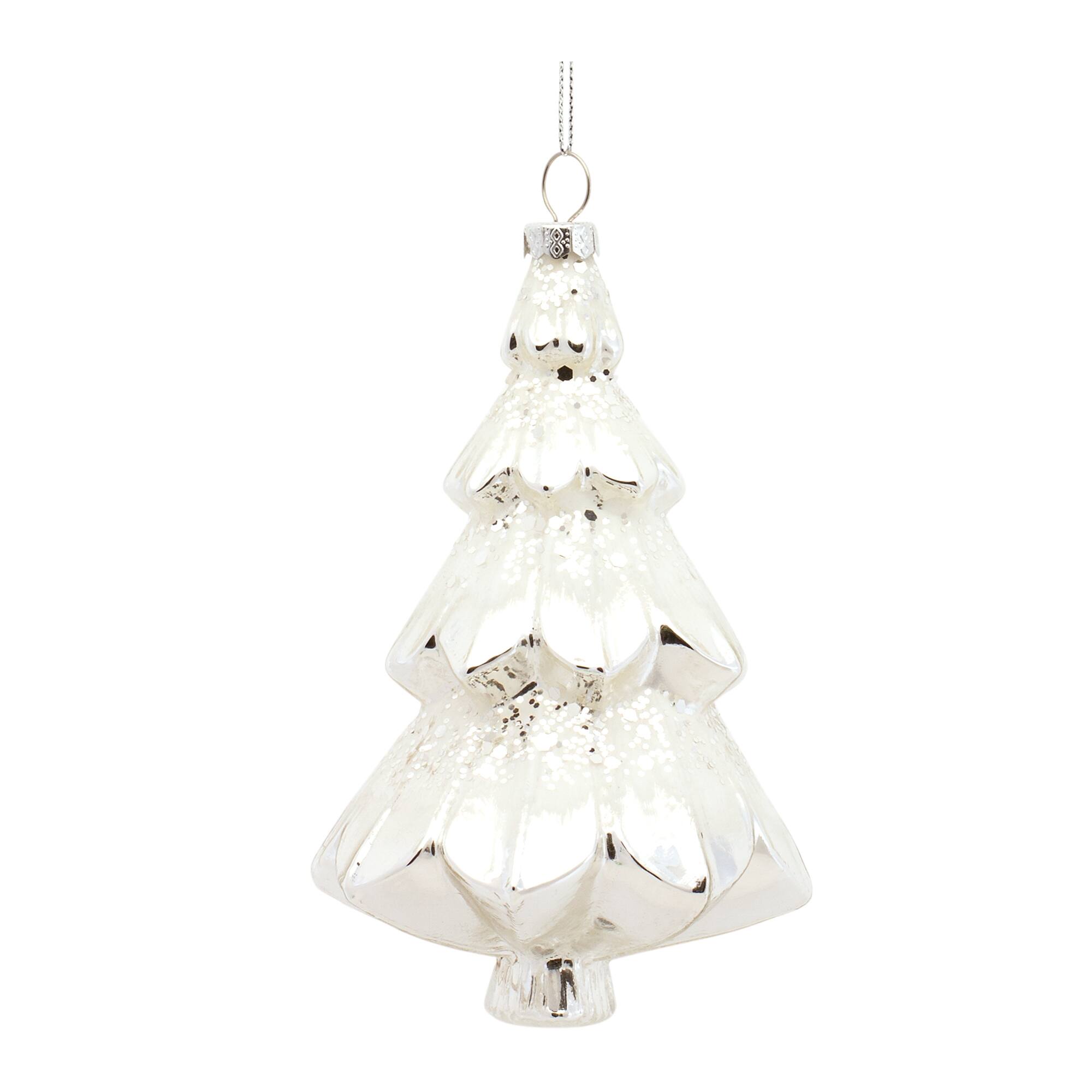 Back. BreeBe - White Frosted Pine Tree Ornament (Set of 6) - Silver, White.