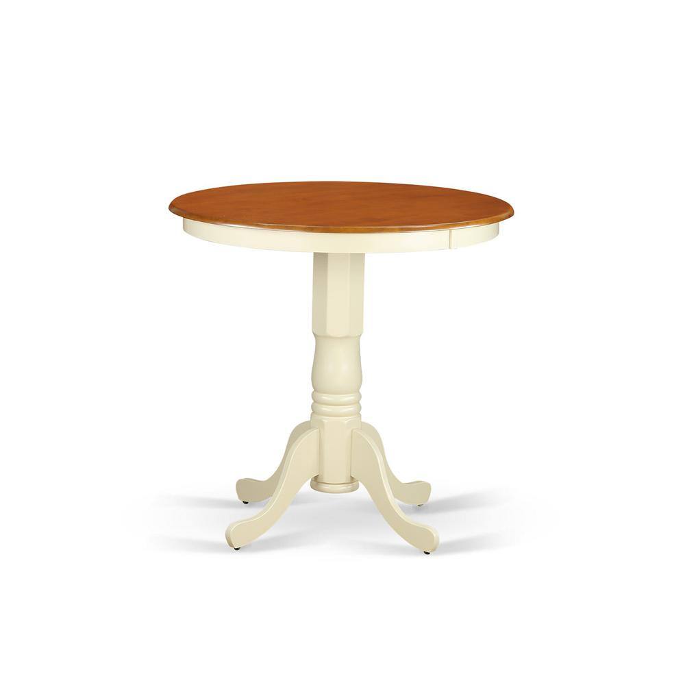 Left. East West Furniture - 5 Pc counter height Dining set-high Table and 4 Kitchen Chairs - Buttermilk & Cherry.
