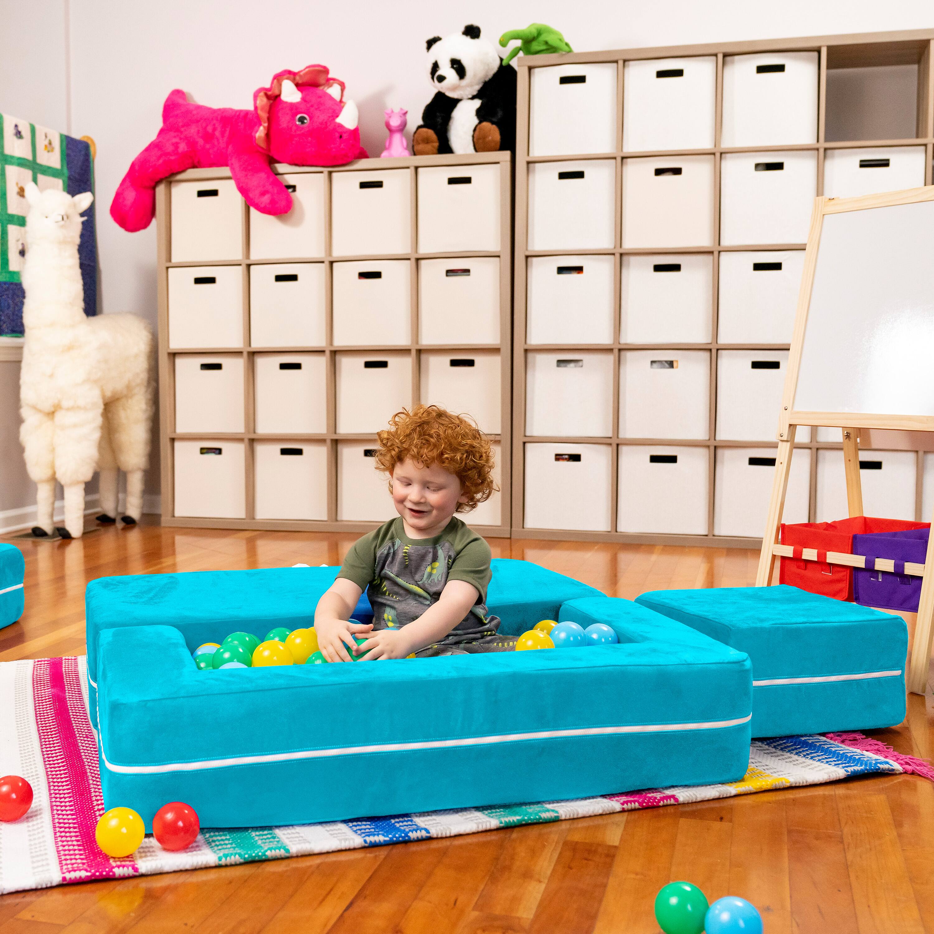 Alt View 2. Jaxx - Jaxx Zipline Kids Modular Loveseat & Ottomans/Fold Out Lounger, Aqua - Aqua.