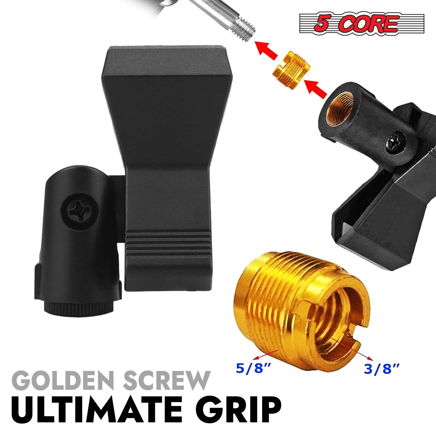 The corrected text is:

"5 CORE 5/8" GOLDEN SCREW ULTIMATE GRIP 3/8""

This indicates a product with a 5-core design, featuring a 5/8" golden screw and a 3/8" grip.