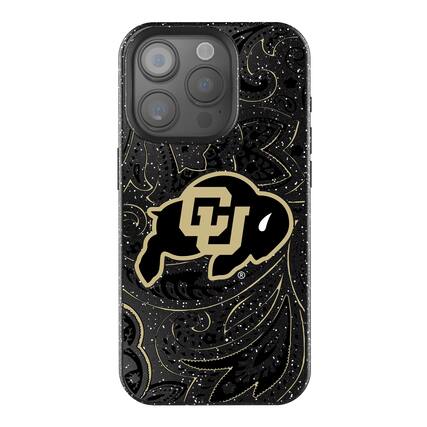 Front. Keyscaper - Colorado Buffaloes Paisley Bling iPhone Case - 14 Plus - Black.