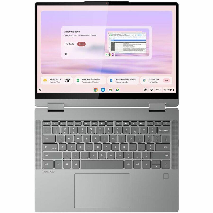 Welcome back  
Open your previous windows and apps  
No thanks  
Open  

Mostly Sunny  
Mountain View  
75°  

Q4 Executive Review  
You've opened frequently  

Team Newsletter - Draft  
Created yesterday  

Onboarding  
Starts at 1 pm  

Join  

Oct 1  
12:30  

hipm  
Joi  
M  
Oet1  
1  
12:30  

N  
3  
D  
6  
T  
1  
a  
2  
a  
3  
$  
4  
%  
5  
6  
&  
7  
8  
I  
1  
o  
:  
backspace  
Bab  
q  
W  
e  
F  
t  
y  
u  
i  
o  
P  
I  
I  
I  
-  
I  
caps  
a  
5  
d  
f  
g  
h  
I  
k  
-  
enter  
shit  
Z  
x  
C  
V  
b  
n  
m  
-  
V  
1  
/  
shir  
C  
-  
G  
an  
al  
etri  
4  
W