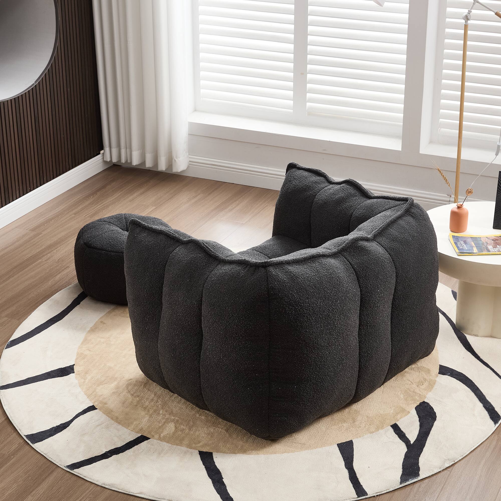Alt View 2. GOODSILO - Premium Square Bean Bag Sofa with Footstool for Ultimate Relaxation in Living Room and Bedroom - Black.