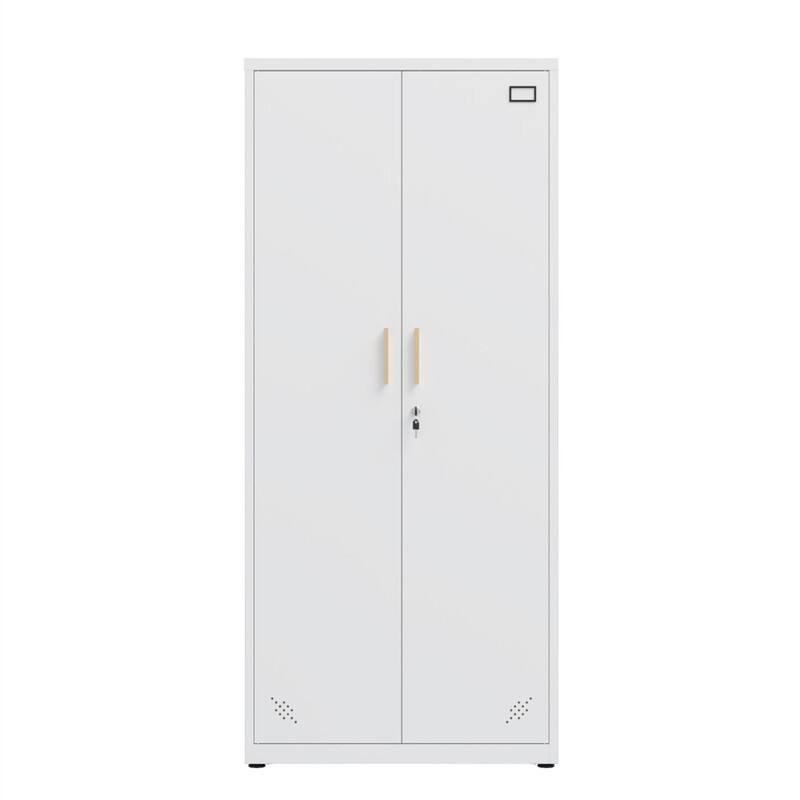Alt View 2. HTUTWOO - High Storage Cabinet with 2 Doors and 4 Partitions - 5 Storage Spaces Separated Design, Home/Office Use - White.
