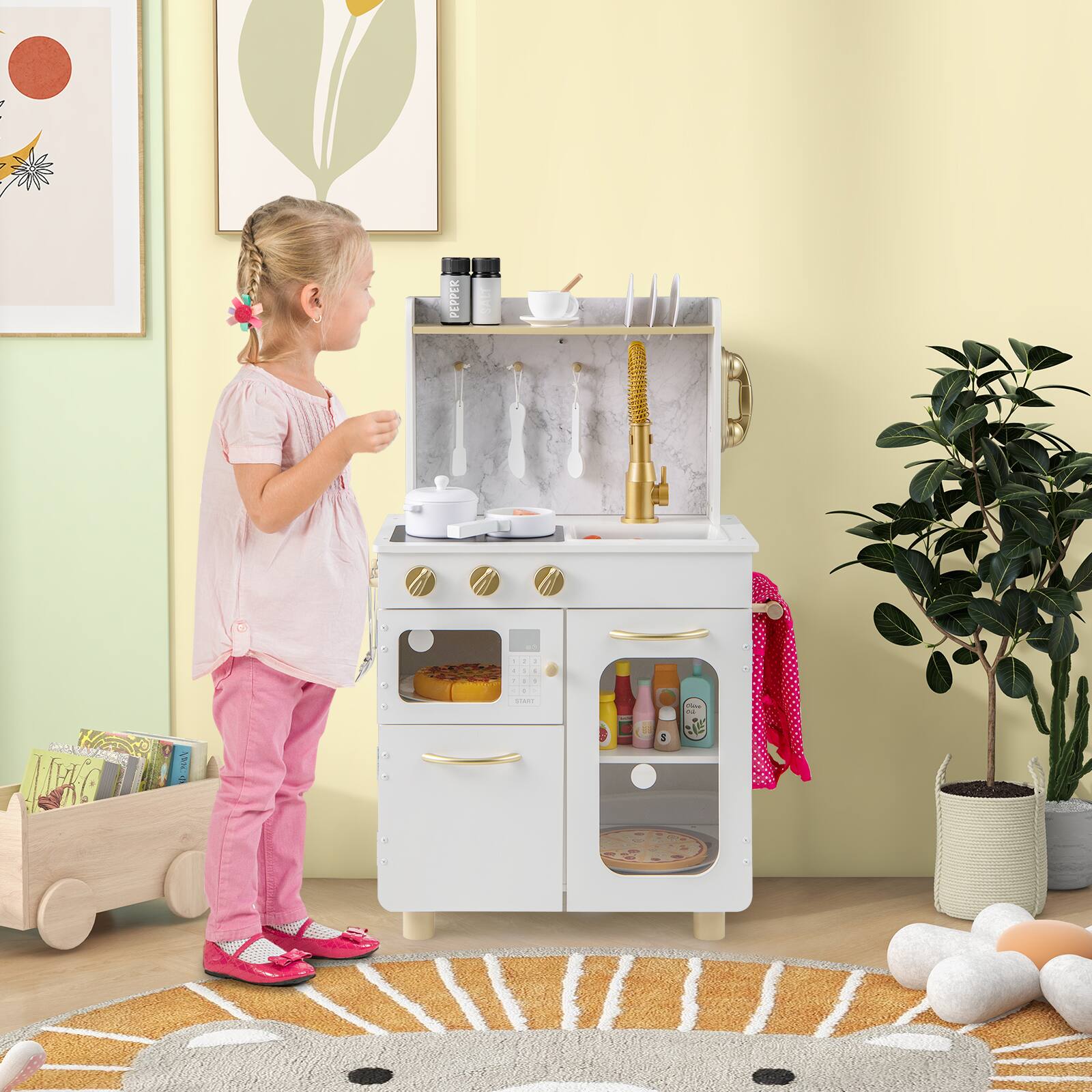 Alt View 3. Gymax - Gymax Kids Kitchen Set Pretend Play Kitchen w/ Stoves & Faucet & Sink & Telephone - White.