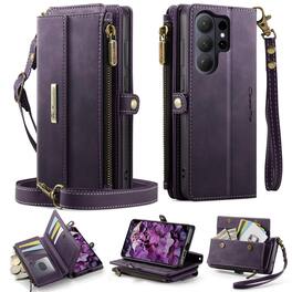 UUCOVER - Folio Wallet Case for Samsung Galaxy S26 Ultra with RFID Blocking Card Slots Cash Holder, Zipper Pocket, Crossbody Strap - Purple