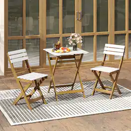 Gymax - 3-Piece Folding Patio Bistro Set w/ Slatted Design Small Outdoor Furniture Set - Natural, White