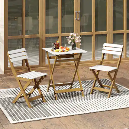 Front. Gymax - Gymax 3-Piece Folding Patio Bistro Set w/ Slatted Design Small Outdoor Furniture Set - Natural, White.