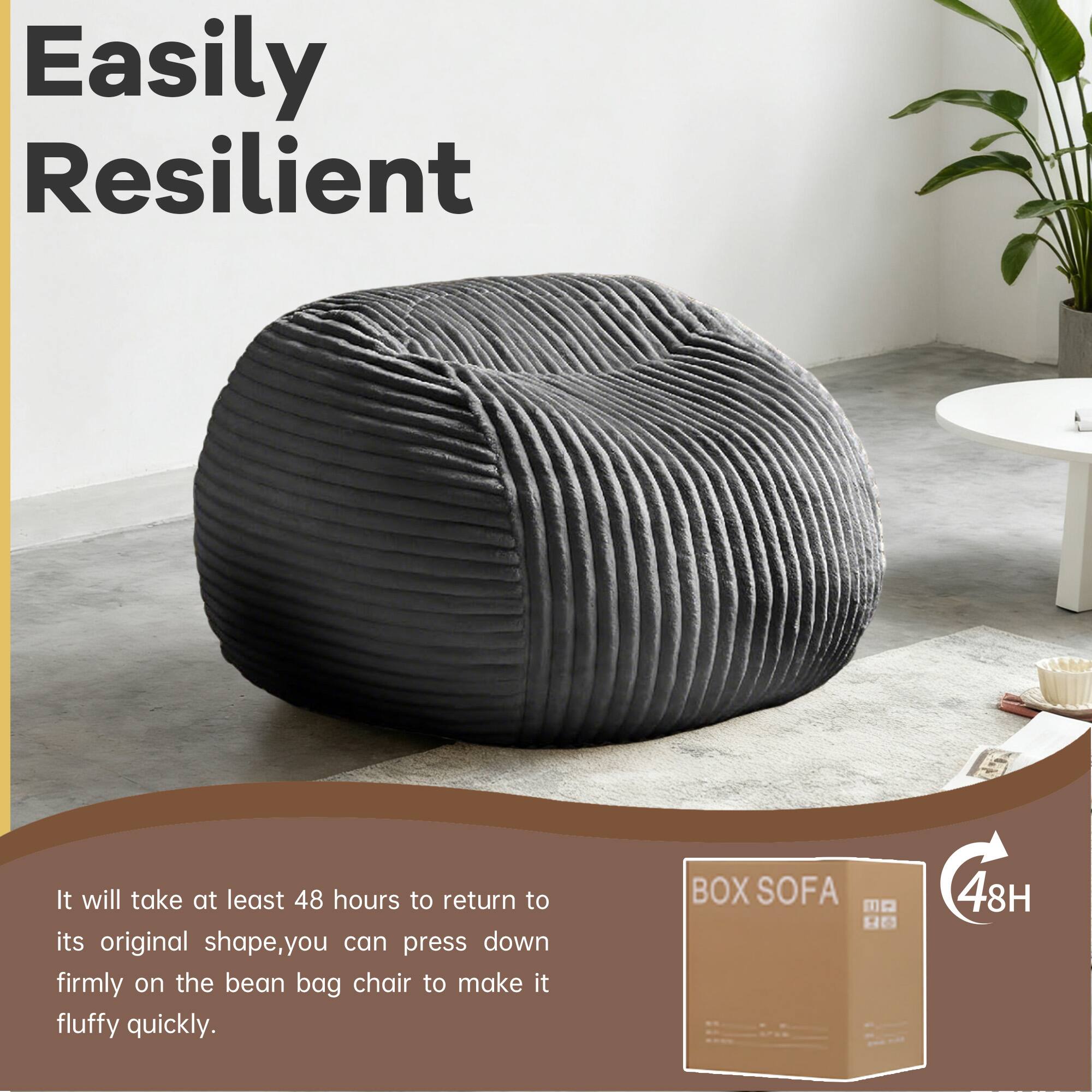 Easily Resilient

It will take at least 48 hours to return to its original shape. You can press down firmly on the bean bag chair to make it fluffy quickly.

BOX SOFA

48H