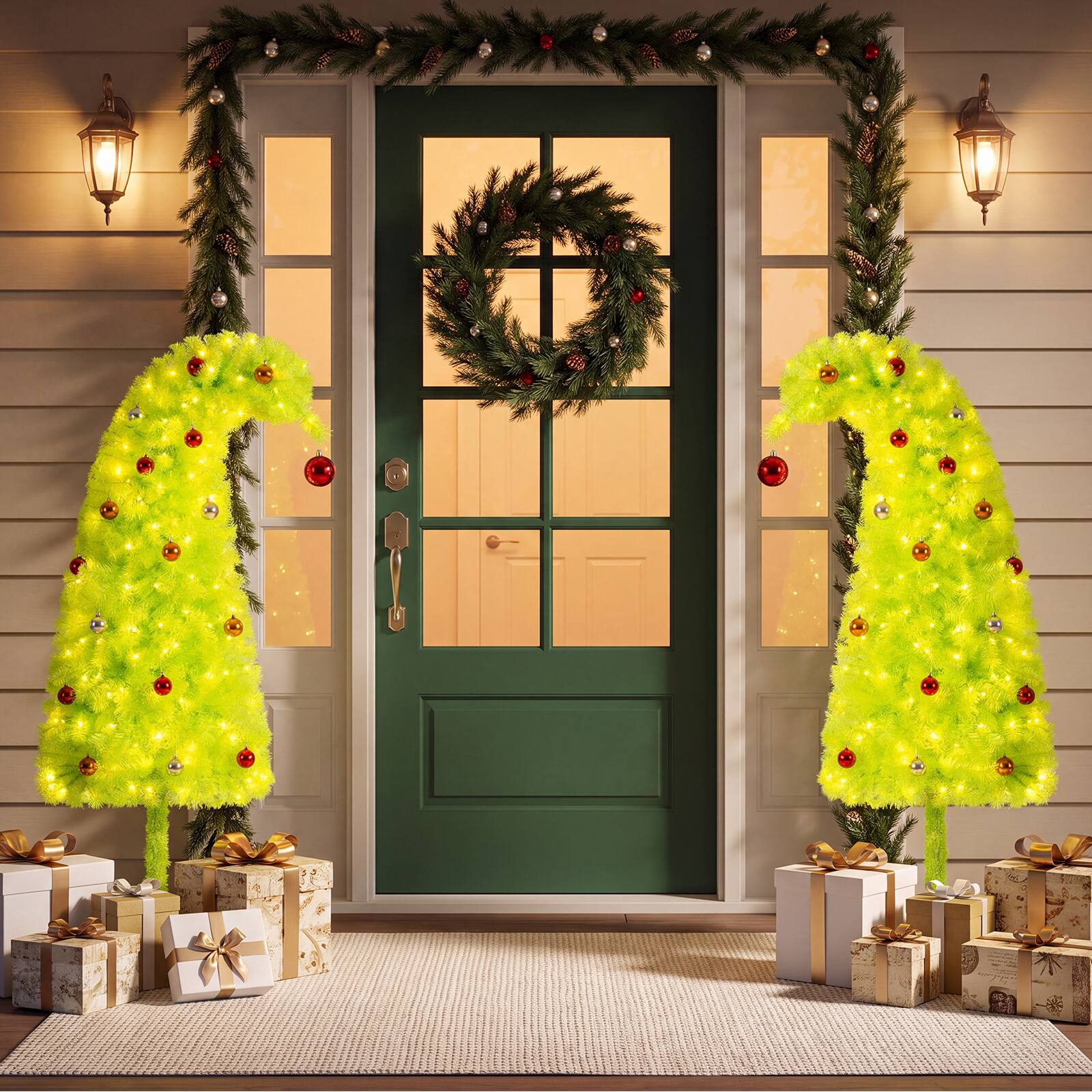Alt View 4. Costway - Costway 5 ft Whimsical Christmas Tree with 416 Branch Tips, Bendable Treetop, 18 Xmas Balls - Lime-Green.