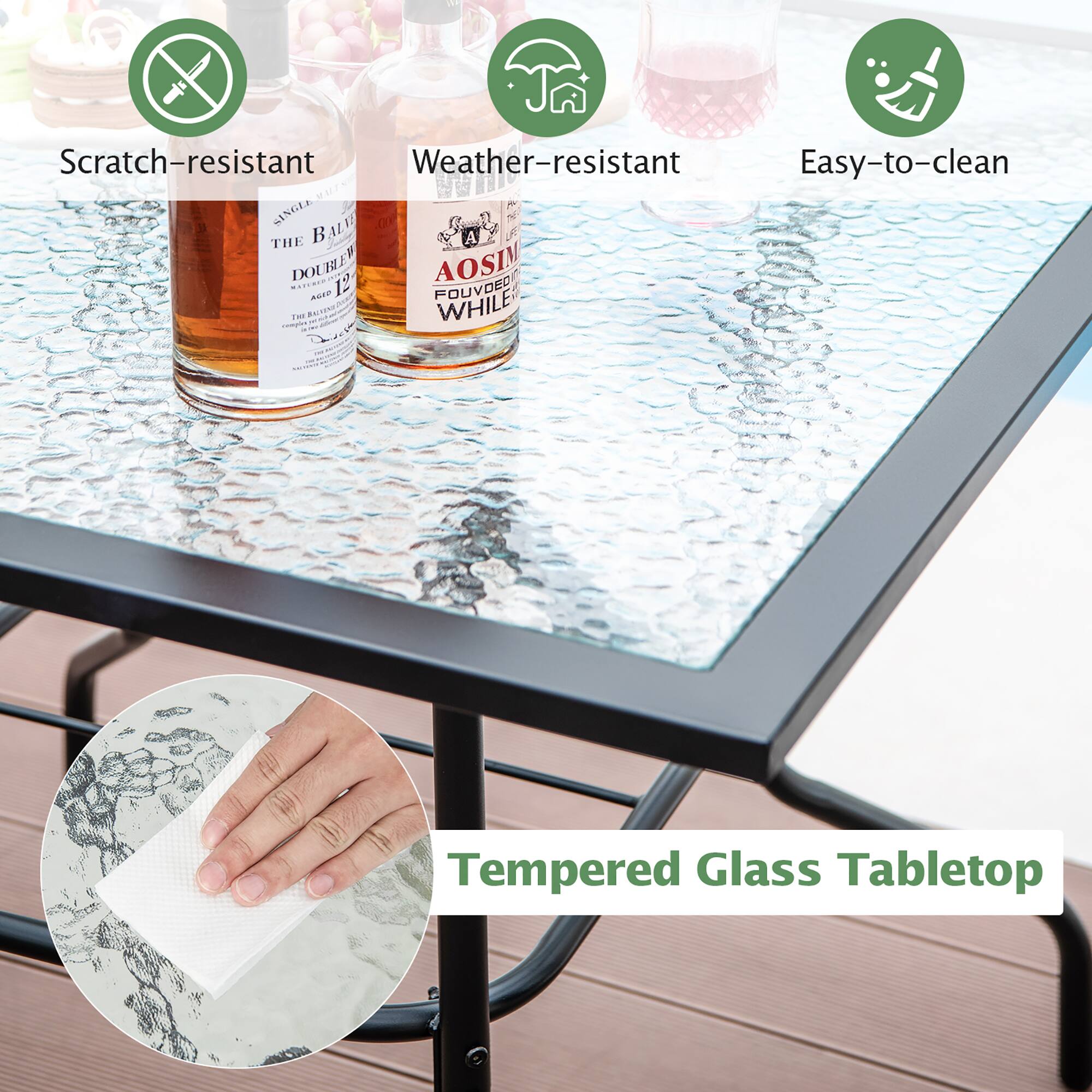 Tempered Glass Tabletop

- Scratch-resistant
- Weather-resistant
- Easy-to-clean