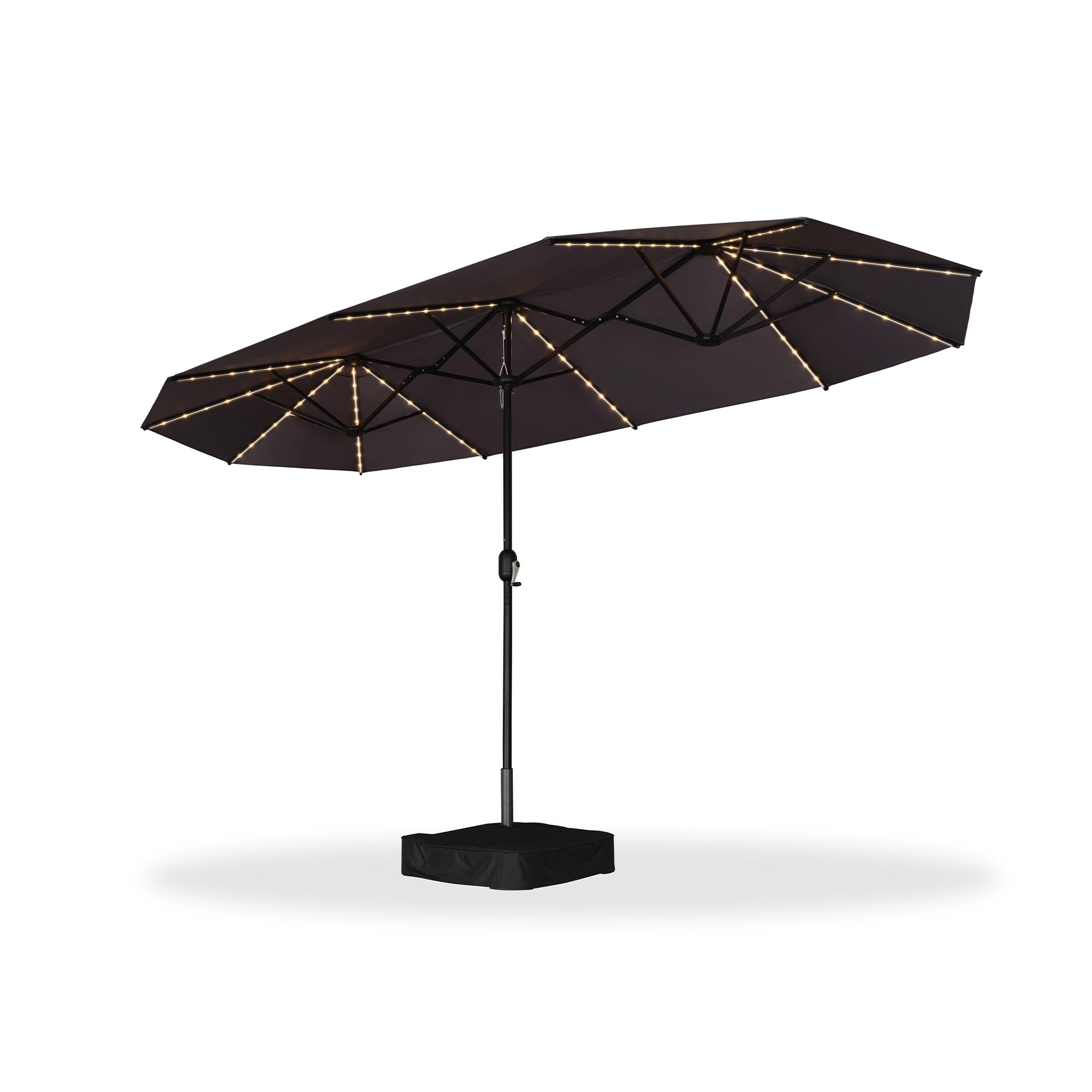 Alt View 7. PURPLE LEAF - 13 ft. Patio Market Umbrella with Solar LED and Base Double-Sided Outdoor Table Sun Umbrellas for Pool Deck Backyard - Gray.