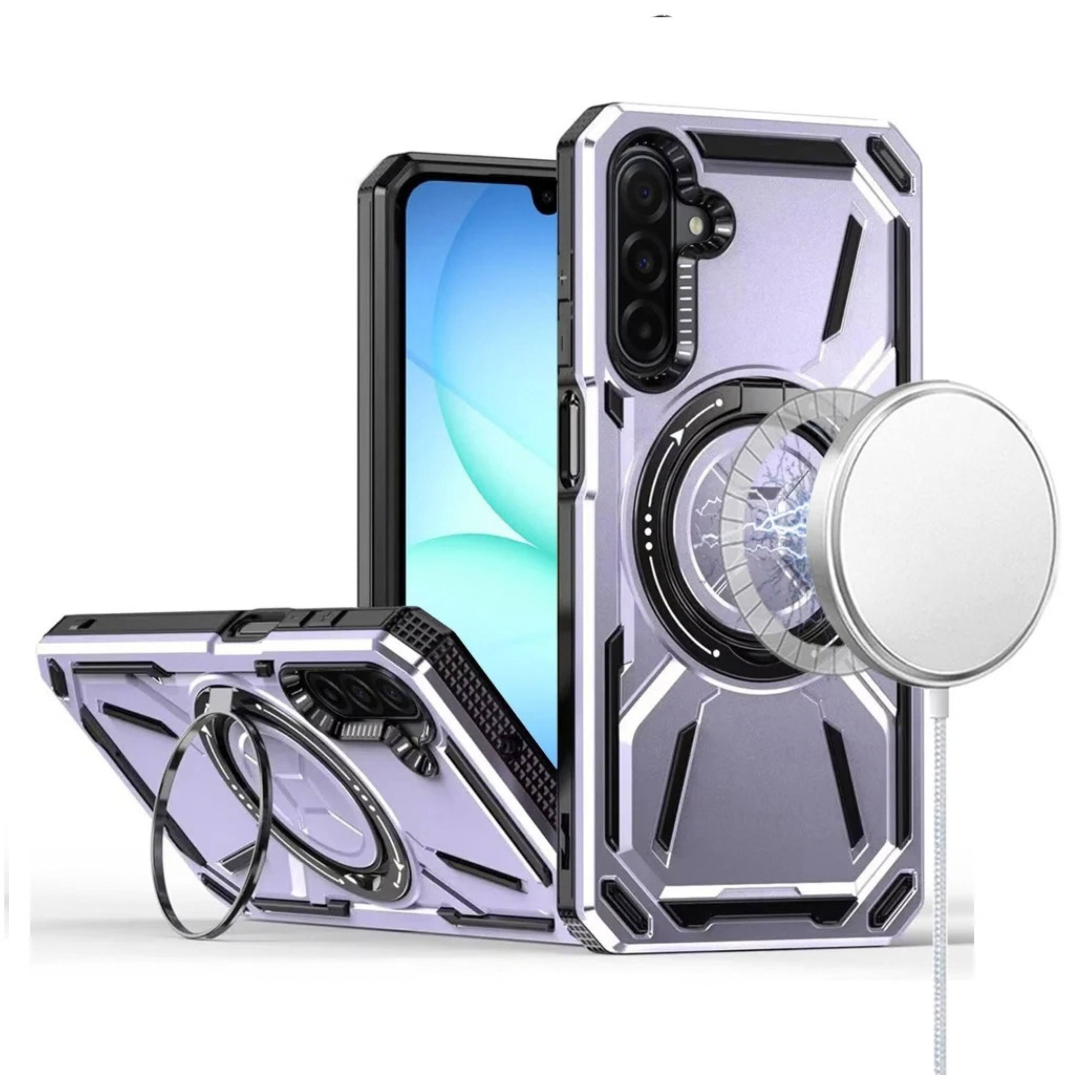 Front. Kitcheniva - Metal Ring Stand Shockproof Phone Case With Tempered Glass For Samsung A17 5G Light Purple - Purple.