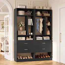 Aheaplus - 4FT Closet Organizer with 4 Drawers, 10+ Shelves & 2 Rods – Set of 2 (48" L x 15" W x 80" H),Ships in 2 packages - Black