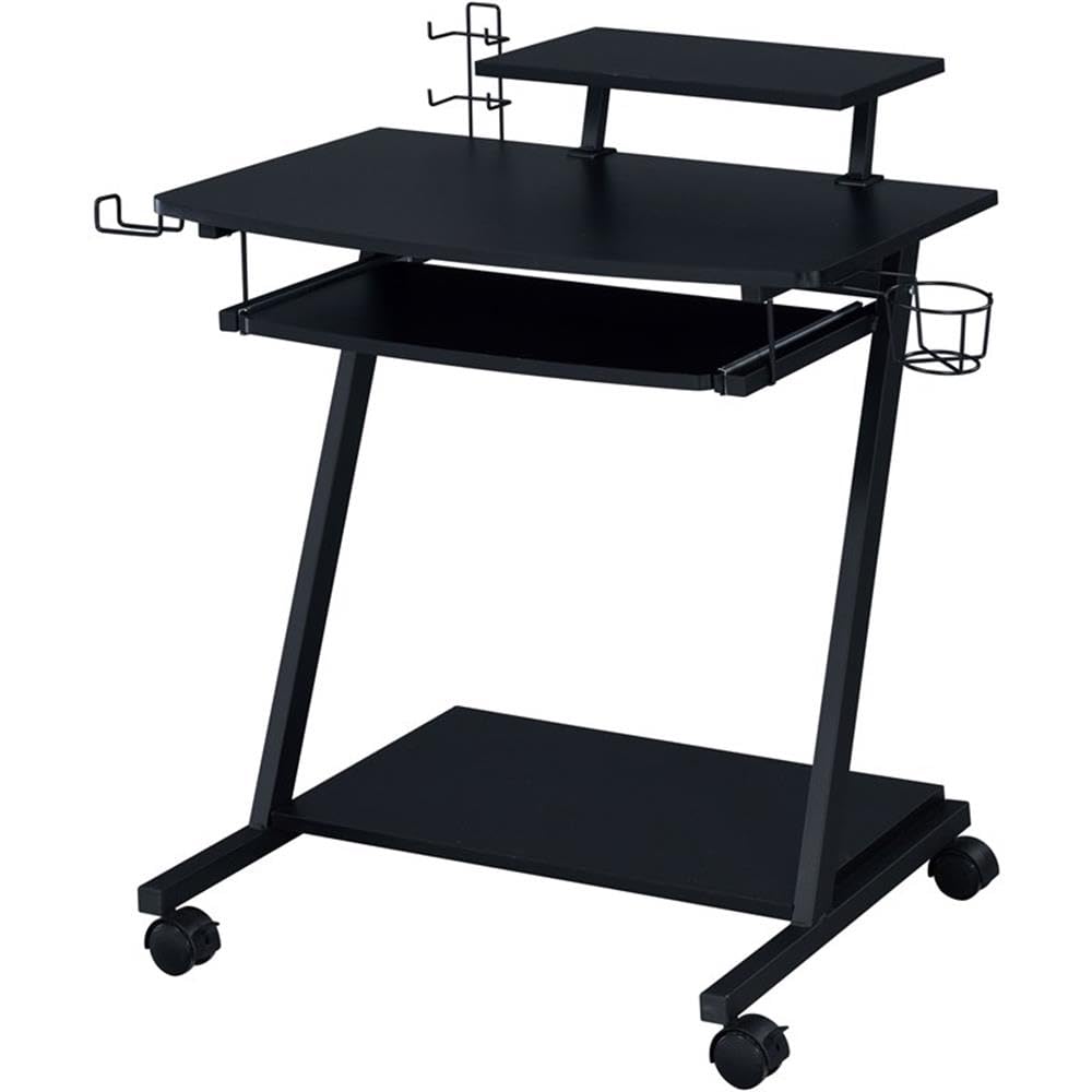 Front. Glintex - Office Computer Gaming Desk – Mobile Workstation，Keyboard Tray, Open Storage Compartment and Large Rectangular Surface - Black.