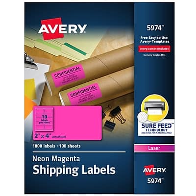 "Avery - Sure Feed Laser Shipping Labels, 2""x 4"", 1,000 Labels/Box - Neon Magenta" price history on PriceWatchPro