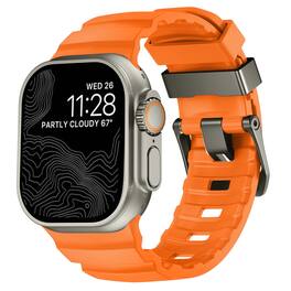Dteck - Sport Band for Apple Watch Ultra 49mm/Series 11 10 9 8 7 6 5 4 SE 44/45/46mm, Durable Silicone Strap with Metal Hardware - Orange-Titanium Buckle