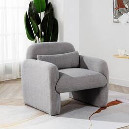 GOODSILO - Minimalist Teddy Fleece Single Sofa Chair with Arms and Pillow for Living Room, Bedroom, Study - Gray