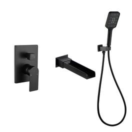 Boyel Living - Matte Wall Mount Bathtub Faucet Brass 2-Function Valve 3-Function Handheld 60-Inch PVC Hose cUPC - Black