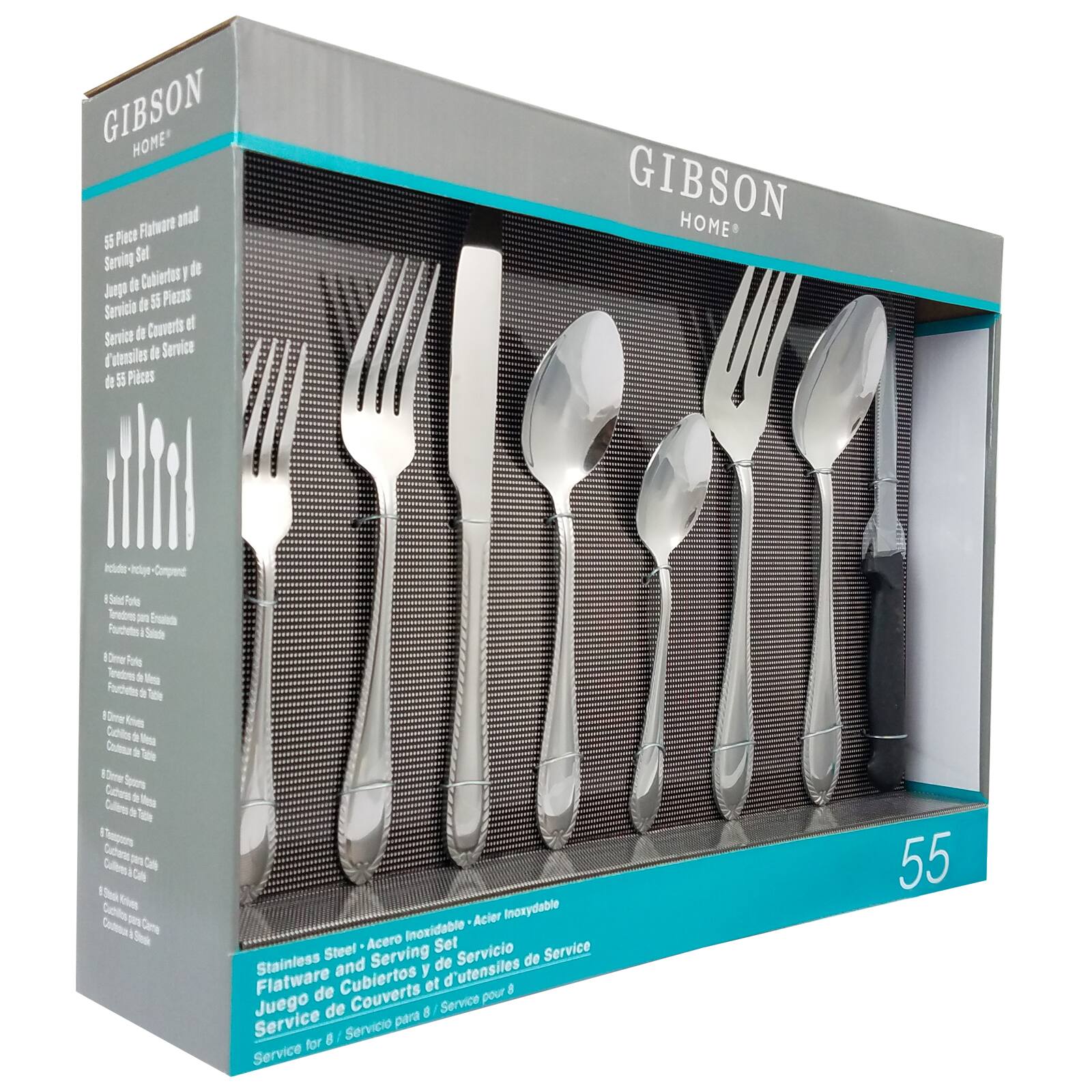 Gibson - Home Wilmington Plus 55-Piece Flatware Set - Silver