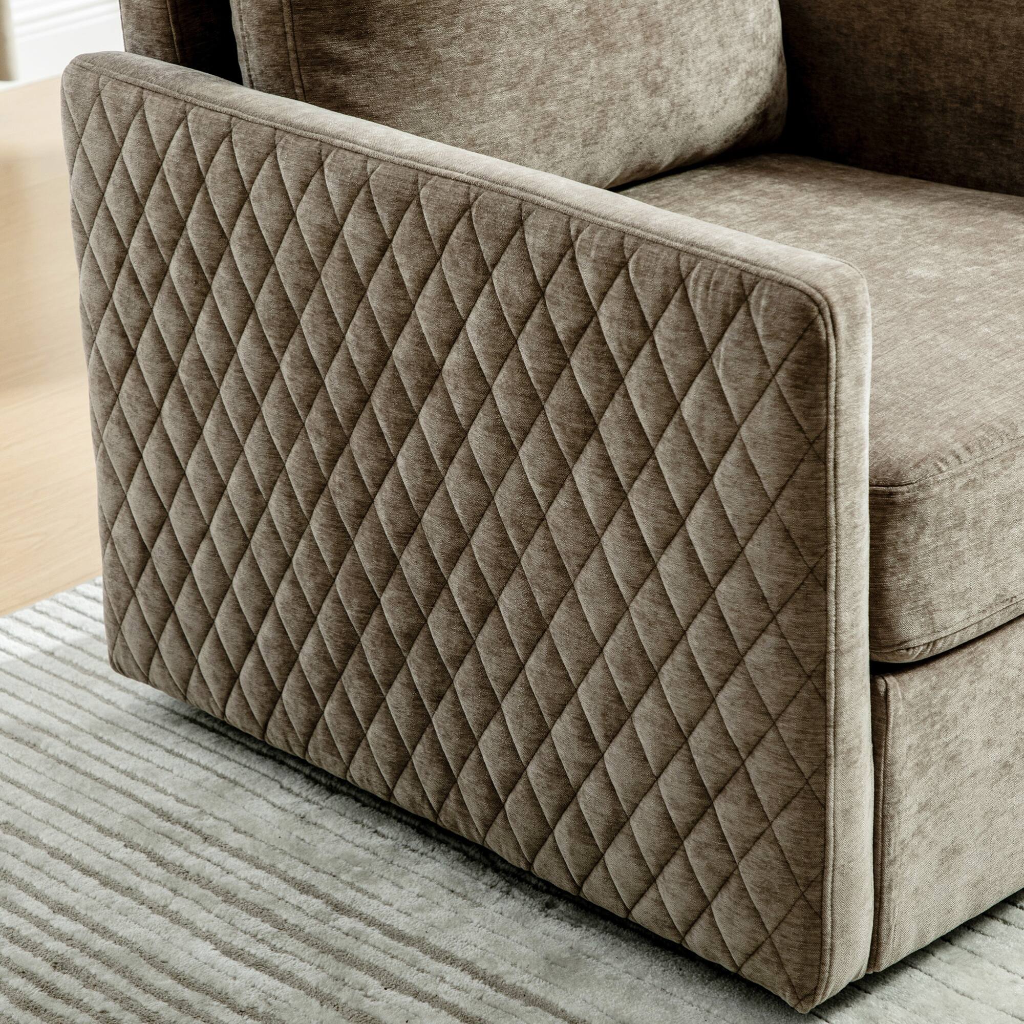 Alt View 5. GOODSILO - Upholstered Swivel Armchair with Hidden Storage and Tufted Armrests for Living Room and Bedroom - taupe.