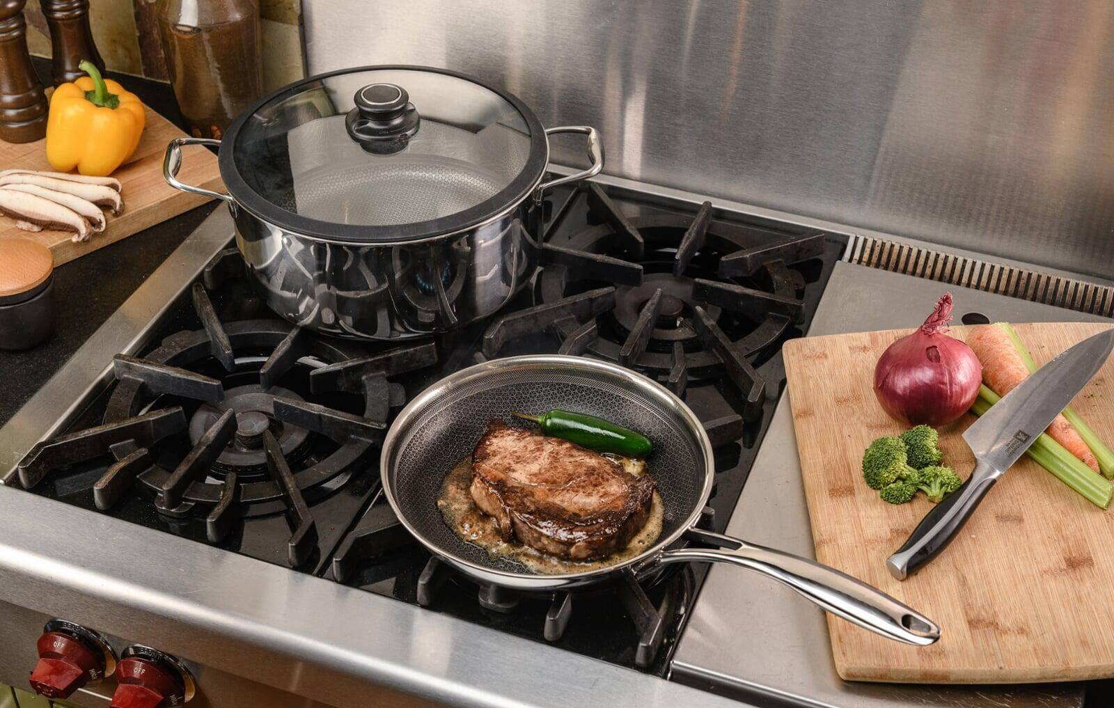 Alt View 2. Frieling - Black Cube 12-1/2 Inch Stainless/Nonstick Hybrid Fry Pan - Silver.