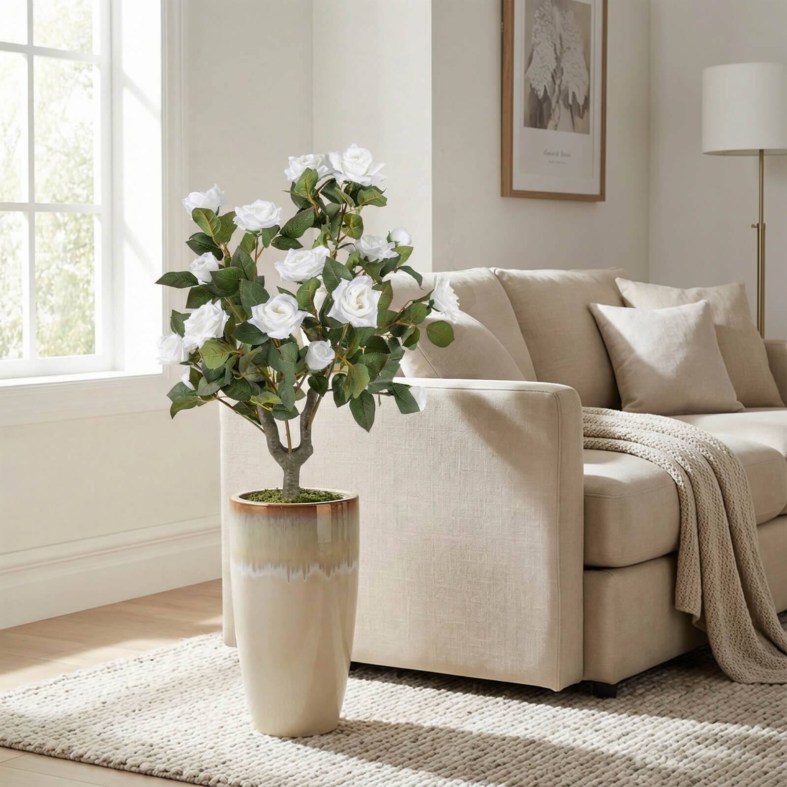 Alt View 4. Costway - Costway 2 Pack Artificial Rose Flower Trees,31.5" with Spikes,186 Leaves & 18 White Flowers - White + Green.